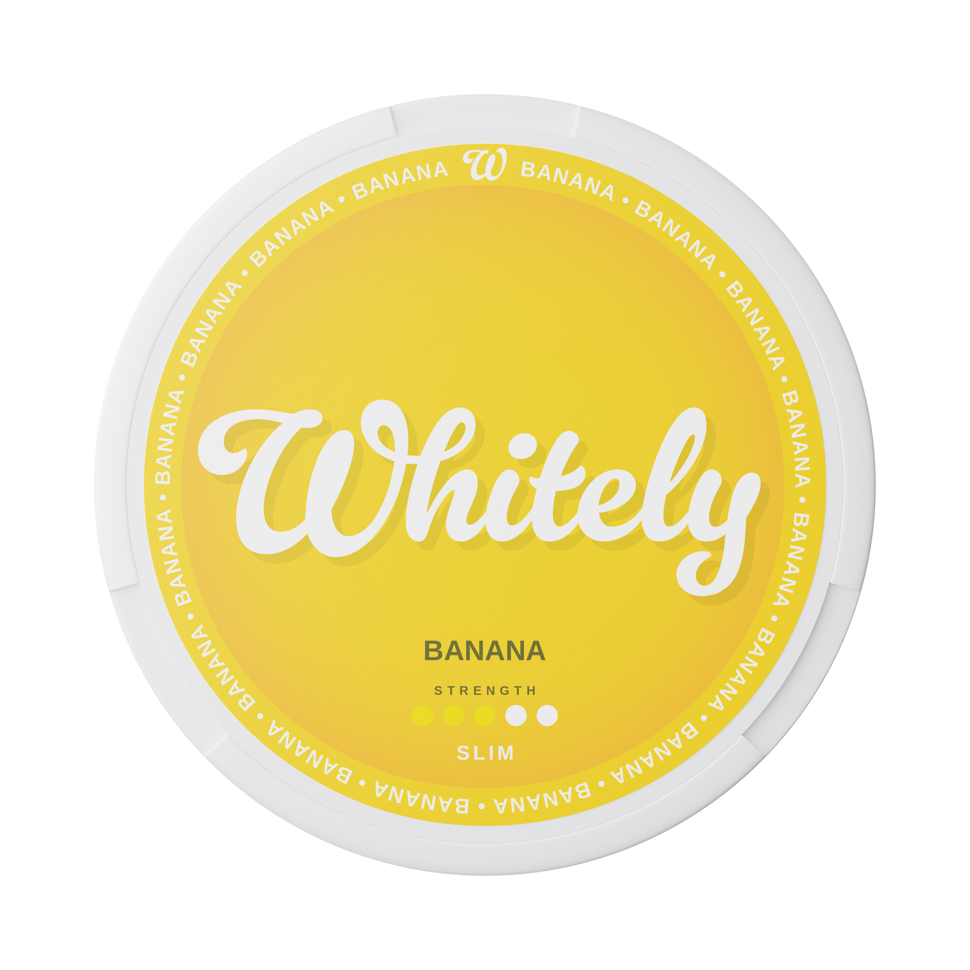 Whitely Banana nicotine pouch with sweet and creamy banana flavor in a slim, medium strength format